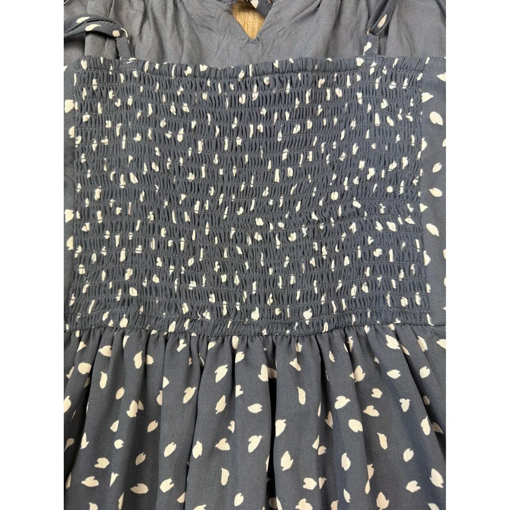Abercrombie & Fitch Blue White Petal Print Tie Front Smocked Mini Dress Size ST - Picture 6 of 9